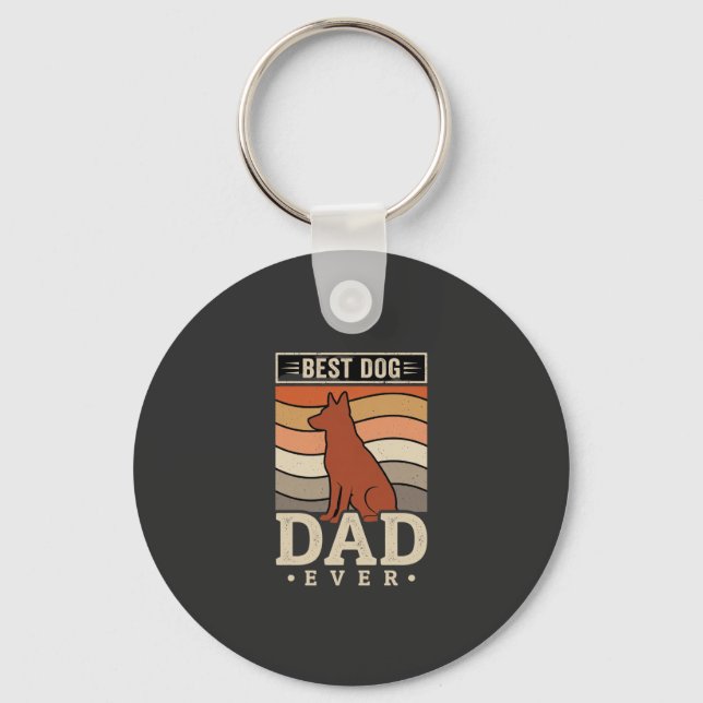 Best Dog Dad Ever Retro Silhouette Keychain (Front)