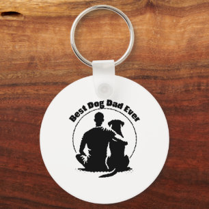 Best Dog Dad Ever Shirt Man and Dog Silhouette Pet Keychain