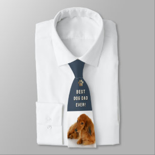 Best Dog Dad Ever Slate Blue Custom Photo Collage Tie