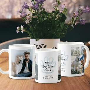 Best Dog Dad Ever Two Photo Blue Paw and Text Coffee Mug