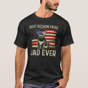 Best Dog Dad Ever Usa Flag Dad Joke Bichon Frise 4 T-Shirt