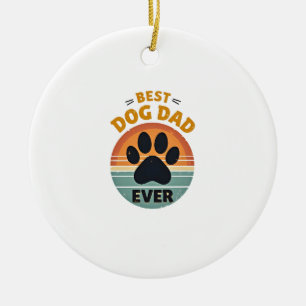 Best Dog Dad Ever Vintage Retro Paw Sunset Dog Lov Ceramic Ornament