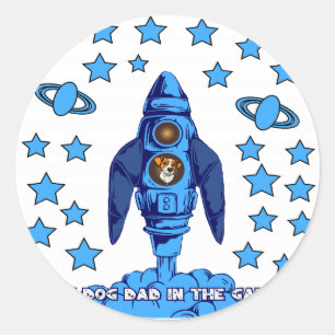 Best Dog Dad In The Galaxy Space Rocket Funny Gift Classic Round Sticker