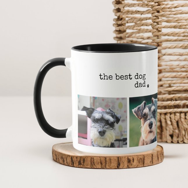 Best Dog Dad Modern Minimalist 4 Photo Mug  (Stylish modern minimalist dog dad photo mug with custom text and 4 photos.)
