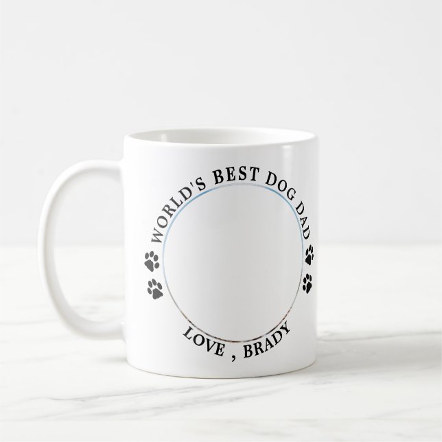 Best Dog Dad Paw Prints Personalized Pet Photo Coffee Mug (Left)