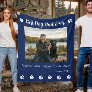 Best Dog Dad Paws Blue Pet Photo Fleece Blanket