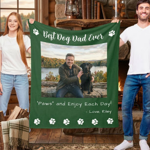 Best Dog Dad Paws Green Pet Photo Fleece Blanket