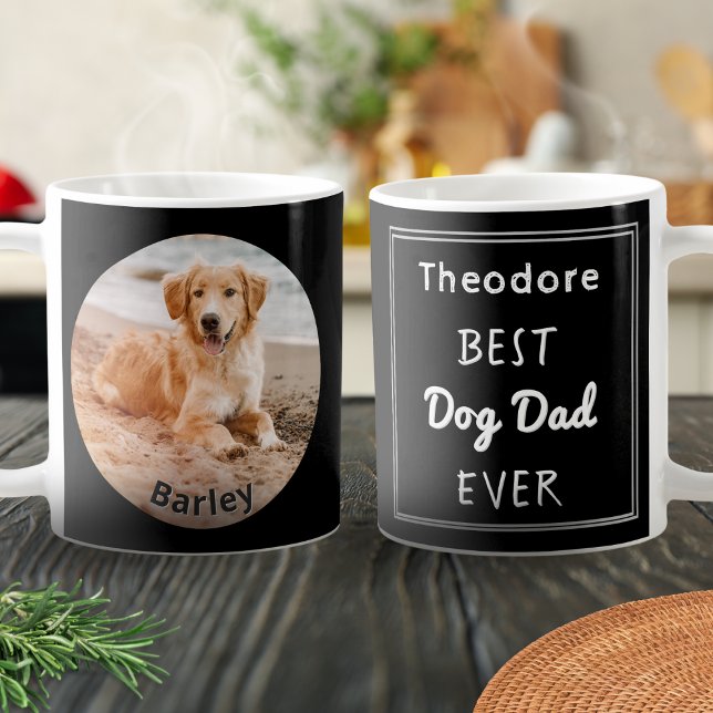 Best Dog Dad Personalized Pet Photo Name Coffee Mug (A customizable mug with pet photo and name, and the name of the 'Best Dog Dad Ever')