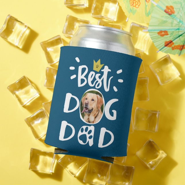 Best Dog Dad Pet Photo Paw Print Text Custom colou Can Cooler (In Situ Summer)