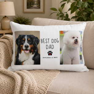 Best Dog Dad   Two Photo Handwritten Text Coffee Accent Pillow
