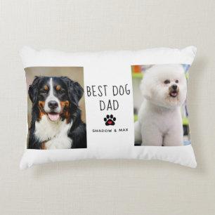 Best Dog Dad   Two Photo Handwritten Text Coffee Accent Pillow