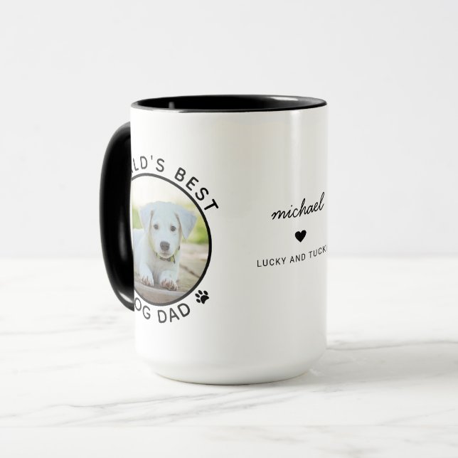 Best Dog Dad Two Photo Modern Typography Mug (Front Left)