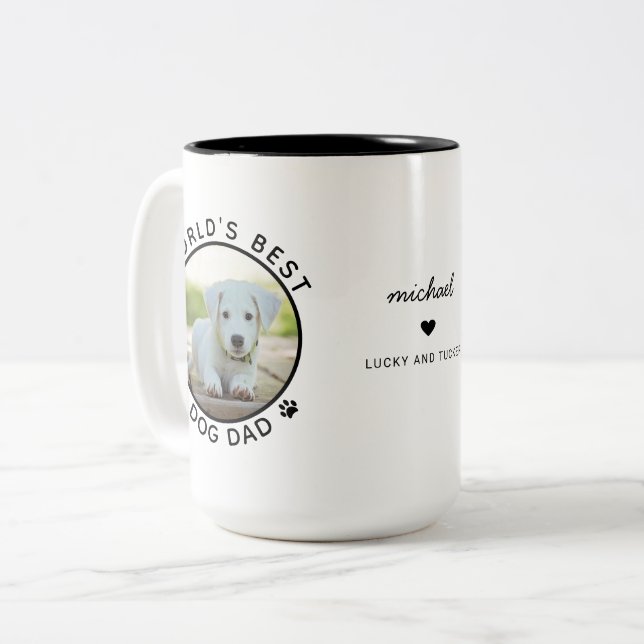 Best Dog Dad Two Photo Modern Typography Two-Tone Coffee Mug (Front Left)
