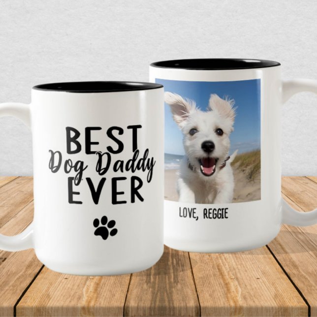 Best Dog Daddy Ever Custom Dog Dad Photo Two-Tone Coffee Mug (Creator Uploaded)