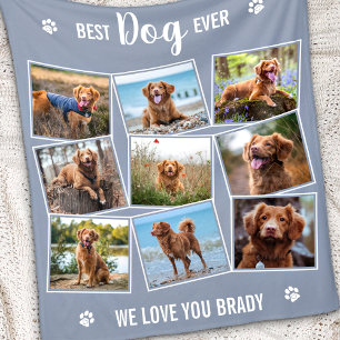 Best Dog Ever Custom Grey Photo Collage Fleece Blanket