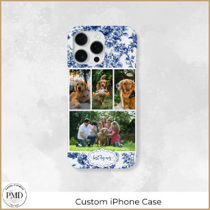Best Dog Ever Four Photo Floral Blue Toile iPhone 16 Pro Max Case
