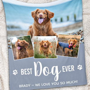 Best Dog Ever Modern Grey Photo Collage Fleece Blanket