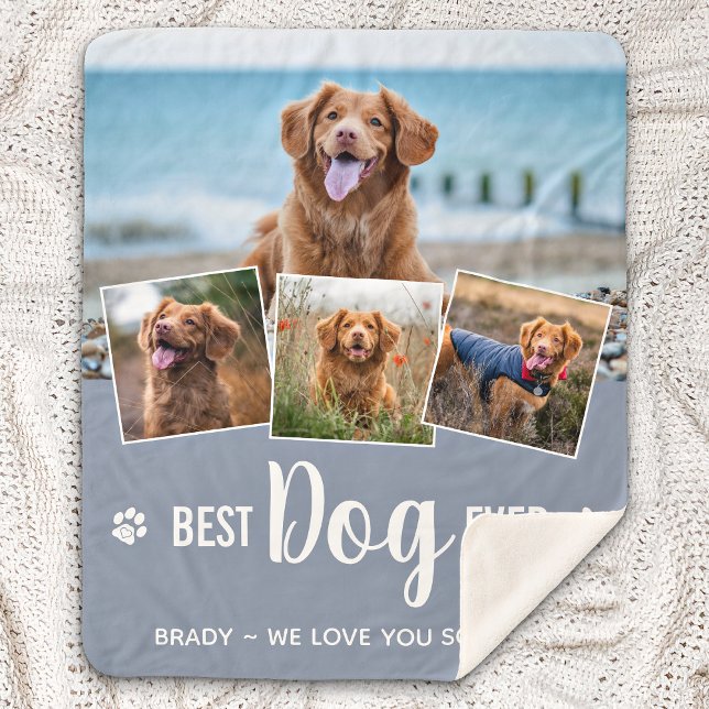 Best Dog Ever Modern Grey Photo Collage Sherpa Blanket (Creator Uploaded)