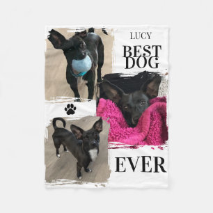 Best Dog Ever Paw Print Three Photo Personalized Fleece Blanket