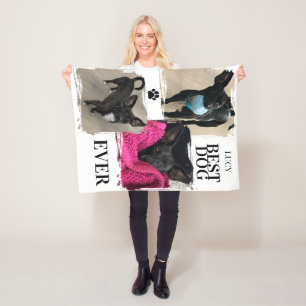 Best Dog Ever Paw Print Three Photo Personalized Fleece Blanket