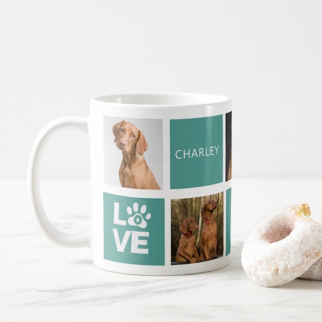 Best Dog Ever Teal  Personalized 5 Photo Mug (With Donut)