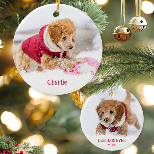 Best Dog Ever Two Sided Photo Pet Christmas Ceramic Ornament