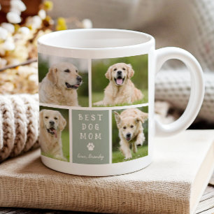 Best Dog Mom 4 Photo Collage Sage Green Coffee Mug