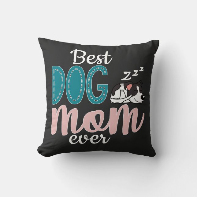 Best dog mom black cute sleeping spotted puppy throw pillow (Front)