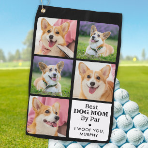 Best DOG MOM By Par - Personalized 5 Photo Collage Golf Towel