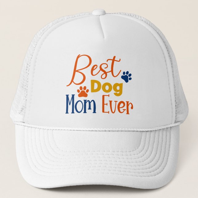 Best dog mom colourful typography design trucker hat (Front)