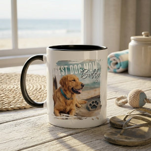 Best Dog Mom Custom Photo Distressed Vintage Frame Mug