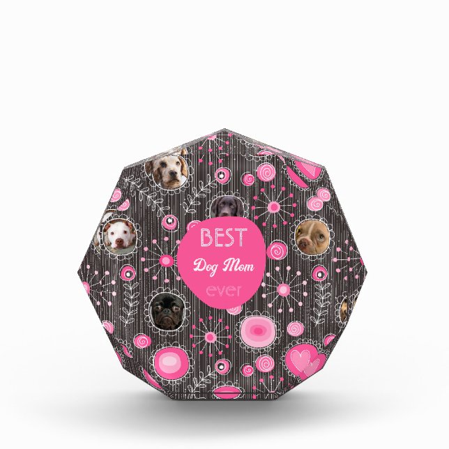 Best Dog Mom Cute Pink Heart Flower Photo Collage  (Front)