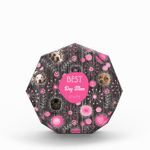 Best Dog Mom Cute Pink Heart Flower Photo Collage  Block