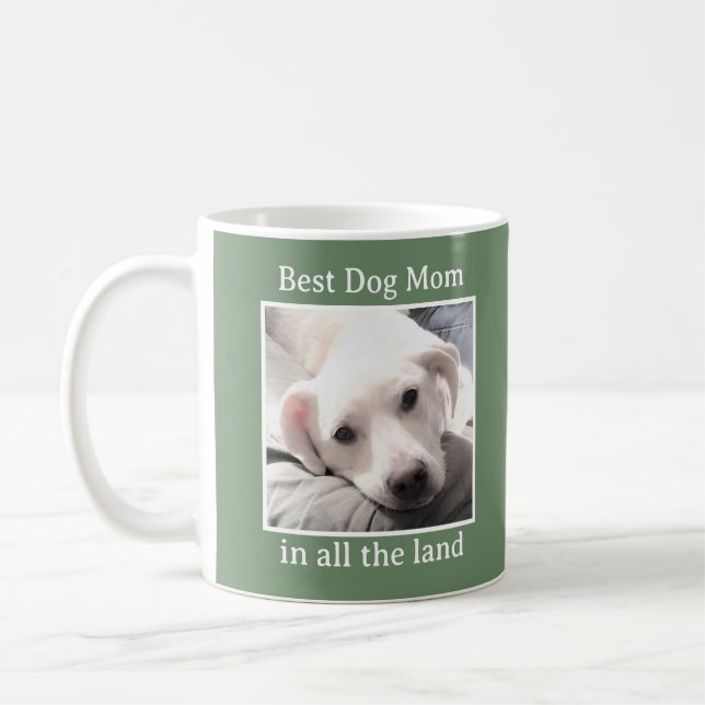 Best Dog Mom Cute Puppy Dog Green Heart Coffee Mug (Left)