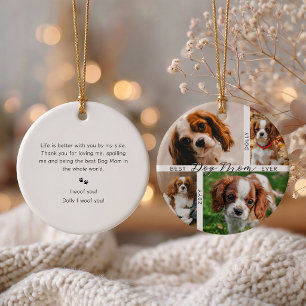 Best Dog Mom Ever 4 Photo Personalized Christmas Ceramic Ornament