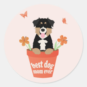 Best Dog Mom Ever Australian Shepherd Flower Pot Classic Round Sticker
