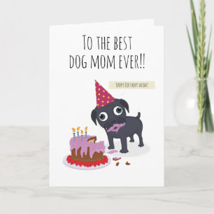 Best dog mom ever, birthday cake funny black pug card