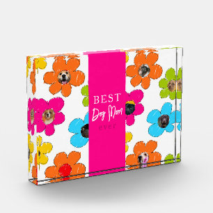 Best Dog Mom Ever Colourful Flower Photo Collage Block
