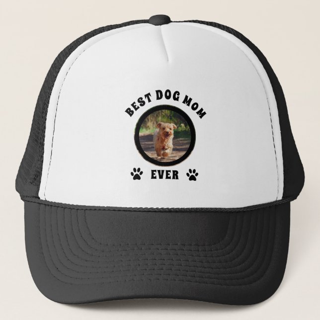 Best Dog Mom Ever Custom Photo Personalized Trucker Hat (Front)
