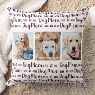 Best Dog Mom Ever Fun Magenta Photo Throw Pillow