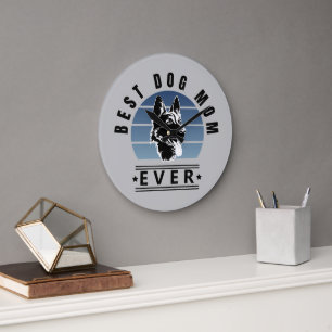 Best Dog Mom Ever German Shepherd Vintage Sunset Large Clock
