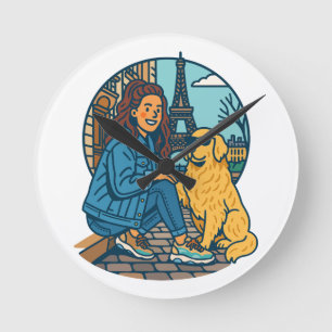 Best Dog Mom Ever in Paris Round Clock