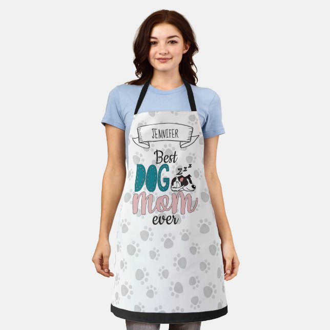 Best dog mom ever lovely sleeping puppy with name apron (Worn)