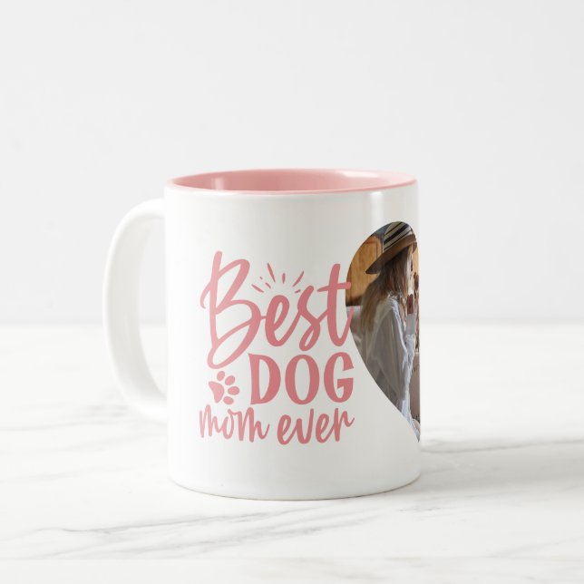 Best Dog Mom Ever Name Pet Photo Pink Two-Tone Coffee Mug (Front Left)