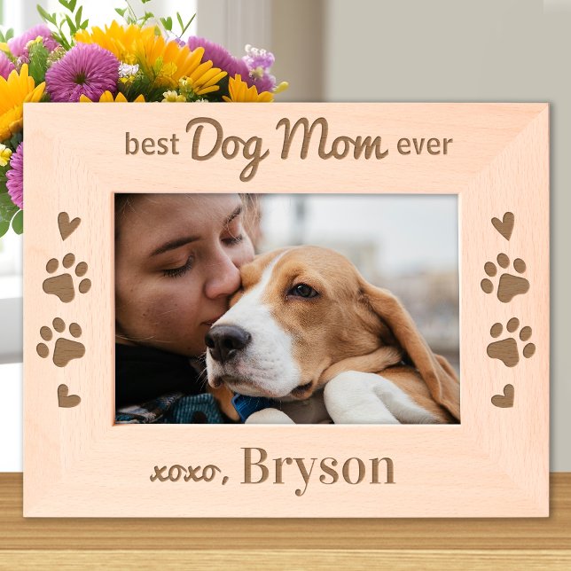 Best DOG MOM ever - Paws Personalized Wood Photo Etched Frames (Creator Uploaded)