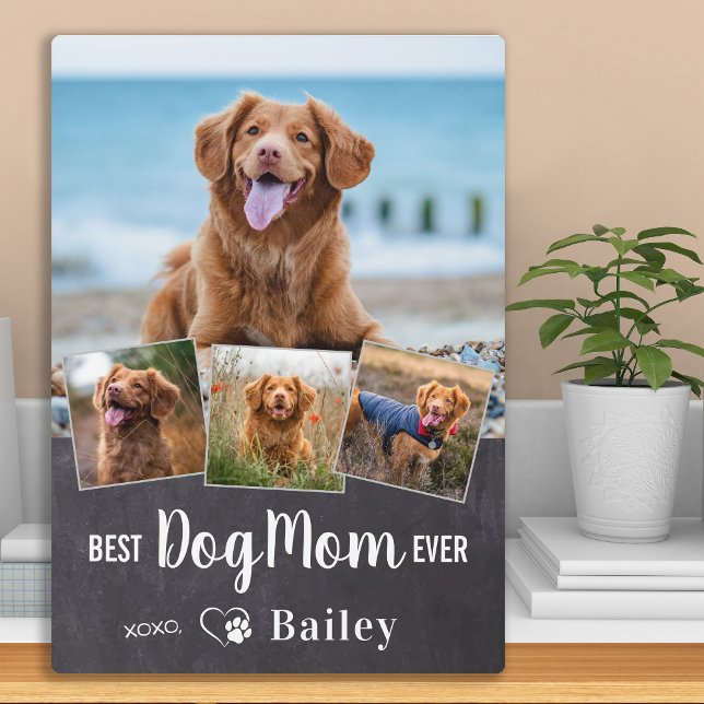 Best Dog Mom Ever Personalized 4 Pet Photo Collage Plaque (Creator Uploaded)