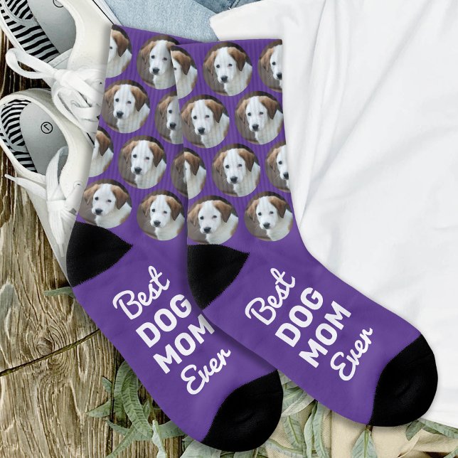 Best Dog Mom Ever Personalized Fun Cool Pet Photo Socks (Creator Uploaded)
