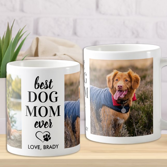 BEST Dog Mom Ever Personalized Pet 2 Photo Large Coffee Mug (Creator Uploaded)