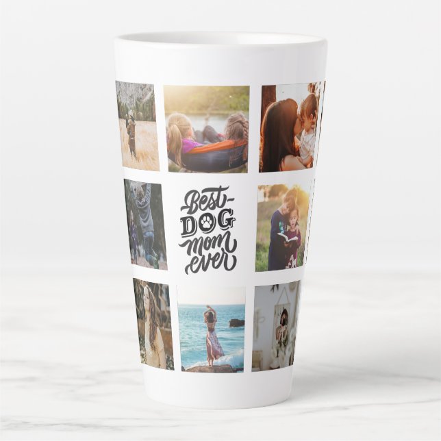 Best Dog Mom Ever Personalized Photo Collage Latte Mug (Front)