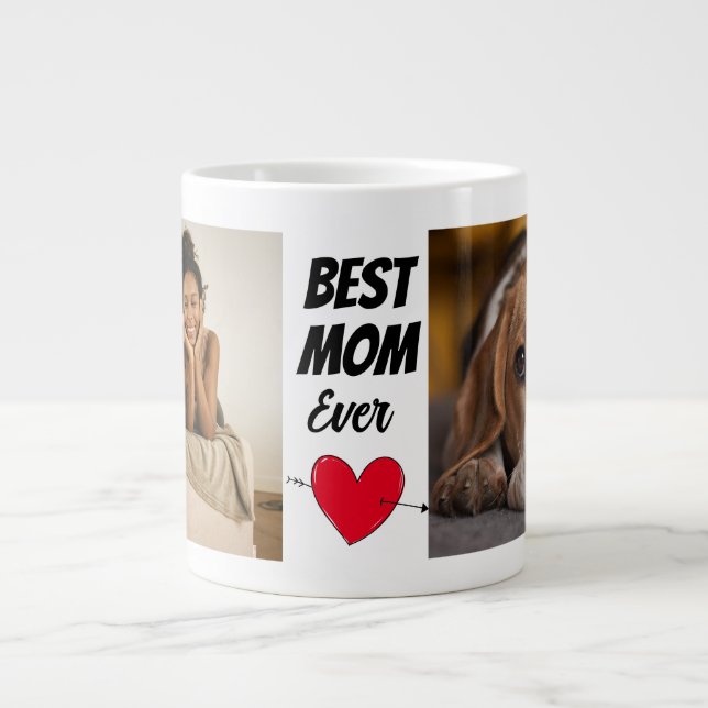 Best Dog Mom Ever...Personalized two photo  Giant  Large Coffee Mug (Front)